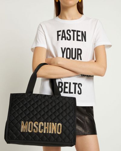 Prešívaná nylónová nákupná taška Moschino čierna