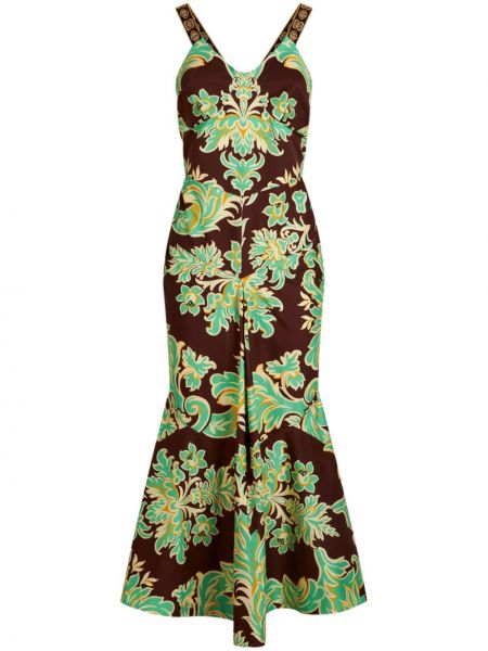 Αμάνικη μίντι φόρεμα με σχέδιο paisley Etro καφέ