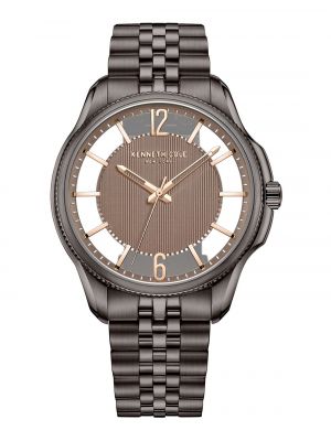 Мужские часы-браслет из нержавеющей стали с прозрачным циферблатом цвета, 42 мм Kenneth Cole New York коричневого