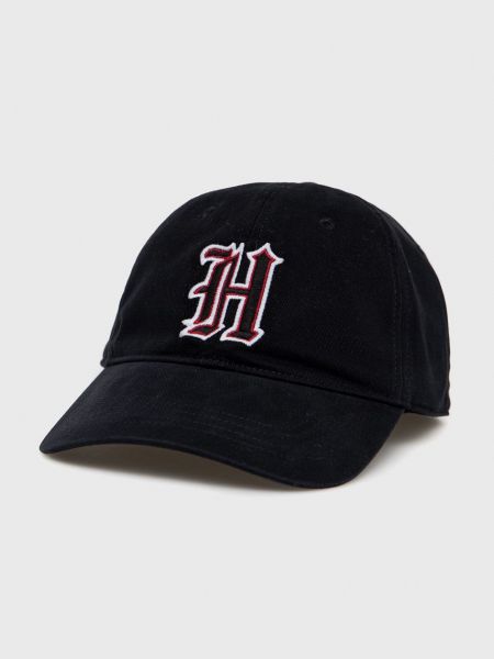 Памучна шапка с козирки с апликация Hollister Co. черно