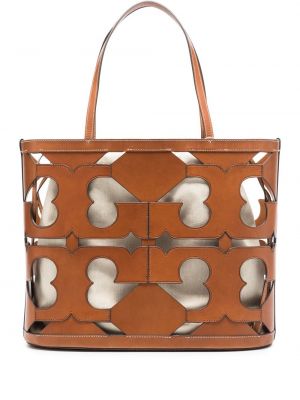 Lær shoppingbag Tory Burch brun