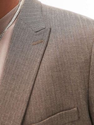 Двубортный пиджак в елочку Topman коричневый