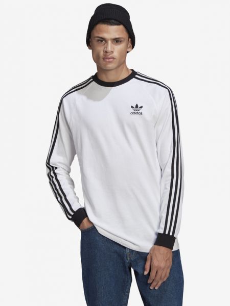 Tricou cu mânecă lungă cu dungi Adidas Originals alb