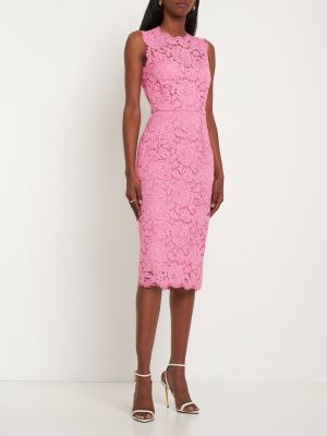 Krajkové midi šaty bez rukávů Dolce & Gabbana růžové