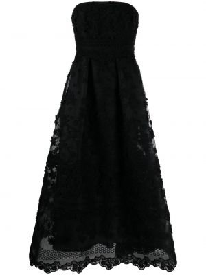 Коктейлна рокля на цветя Elie Saab черно