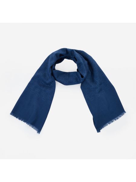 Шелковый шарф с бахромой Gucci синий