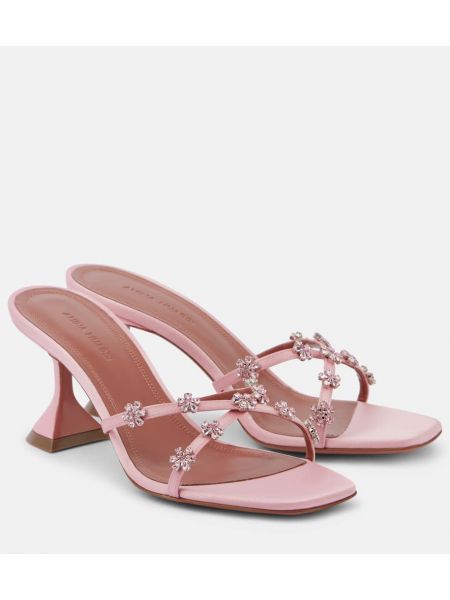 Sandalias de raso de cristal Amina Muaddi rosa