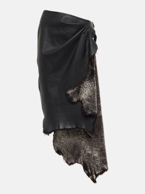 Kožna suknja visoki struk s draperijom Alaã¯a crna