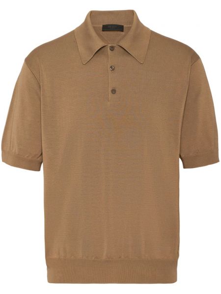 Medvilninis polo marškinėliai Prada ruda