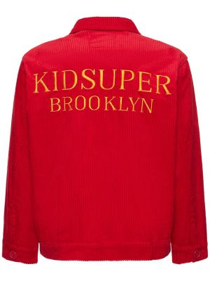 Menčestrová bunda s výšivkou Kidsuper Studios červená