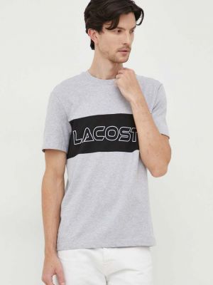 Bavlněné tričko s potiskem Lacoste šedé