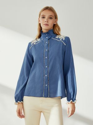 Blusa con bordado de algodón a rayas Southern Cotton azul