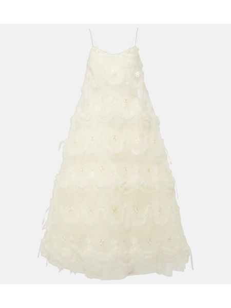 Midi haljina s vezom s volanima od tila Simone Rocha bijela
