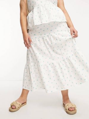 Белая ярусная льняная юбка миди с цветочным принтом Daisy Street Plus
