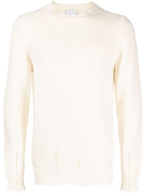 Пуловер с протрити краища Pt Torino бяло