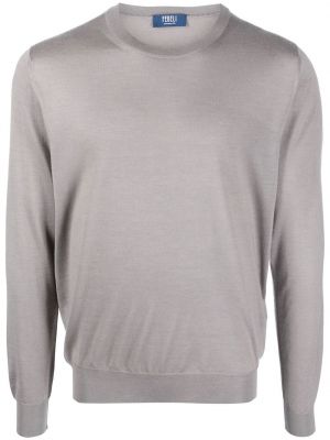 Кашмирен копринен пуловер с кръгло деколте Fedeli сиво