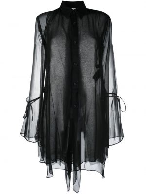 Cămașă cu nasturi transparente drapată Yohji Yamamoto negru