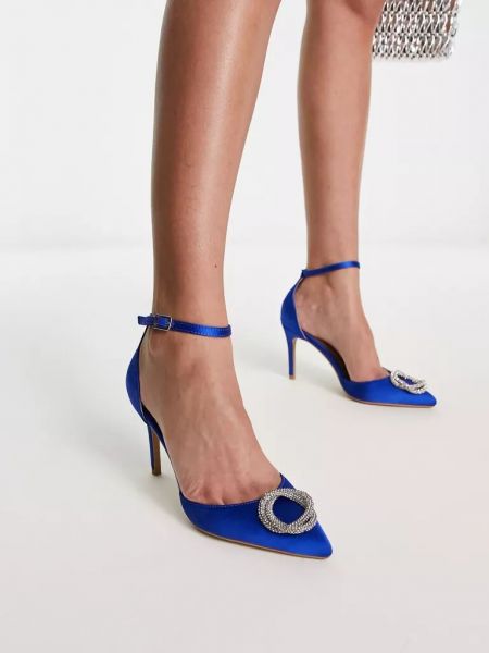 Атласные туфли на каблуке с бисером New Look синие