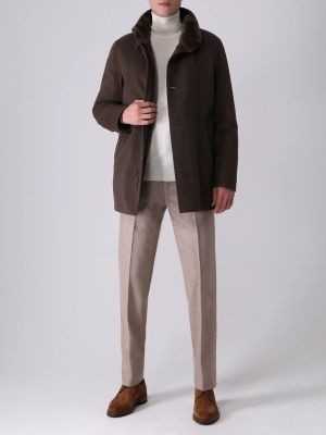 Кашемировое пальто с мехом Loro Piana коричневое