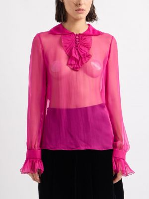 Chiffon seiden bluse mit rüschen Emporio Armani pink
