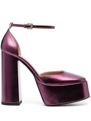 Pantofi cu toc din piele cu platformă de lac Pollini violet