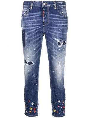 Geblümte skinny jeans Dsquared2 blau
