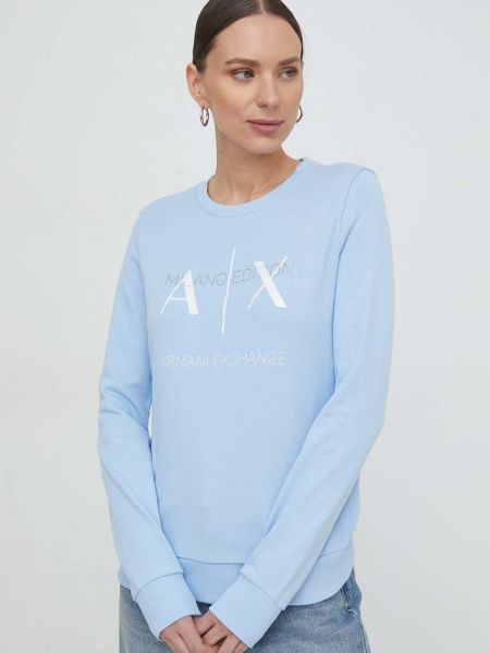 Bluza bawełniana z nadrukiem Armani Exchange niebieska