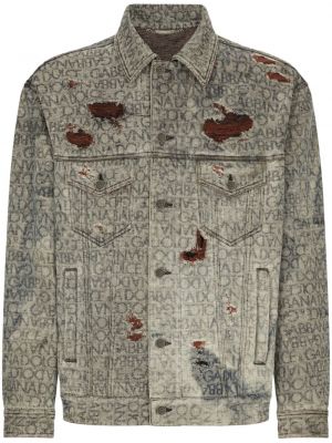 Obrabljena denim jakna s potiskom Dolce & Gabbana siva