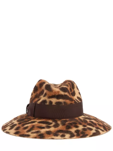 Leopard pels hat med print Borsalino brun