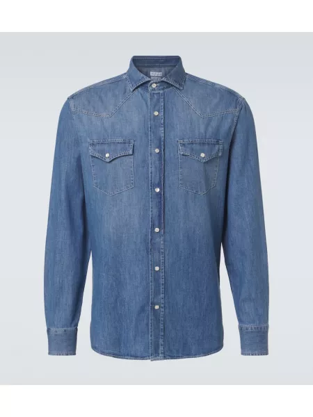 Denim paita Brunello Cucinelli sininen