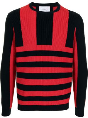 Плетен пуловер на райета с принт Ports V