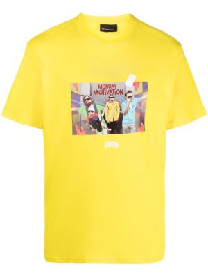 Памучна тениска с принт Throwback. жълто
