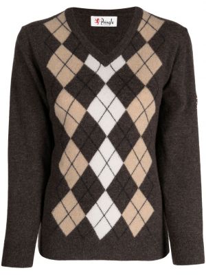 Kockovaný sveter s výstrihom do v Pringle Of Scotland hnedá