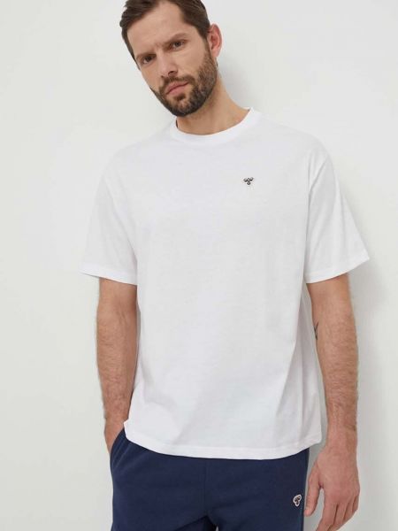 Белая однотонная хлопковая футболка Hummel