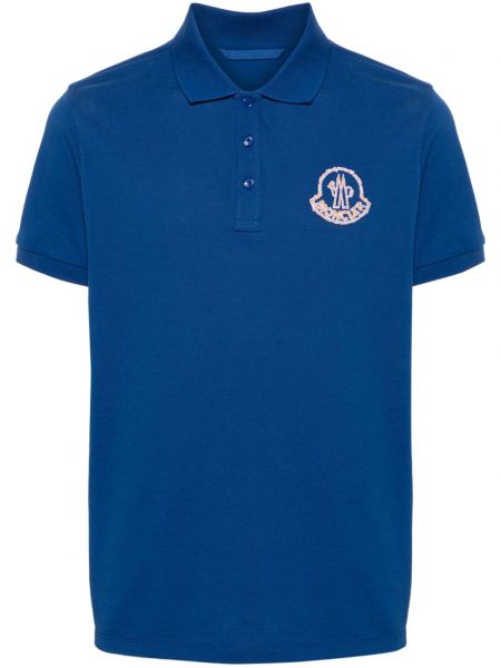 Памучна поло тениска бродирана Moncler синьо