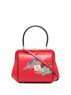 Leder shopper handtasche mit print Ulyana Sergeenko rot