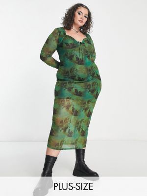 Платье мини с принтом с длинным рукавом Collusion зеленое