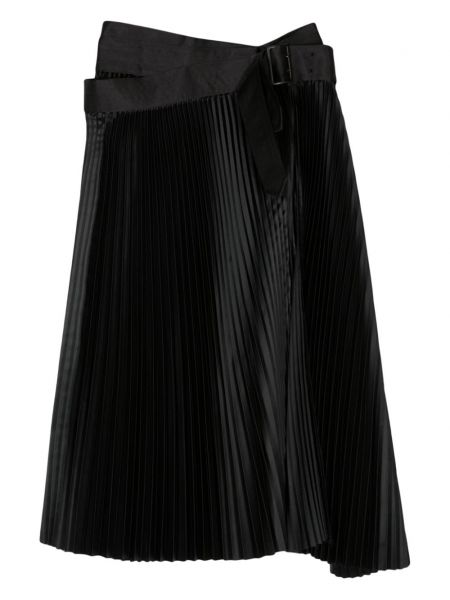 Plisovaný saténový trapézová sukně Junya Watanabe černý