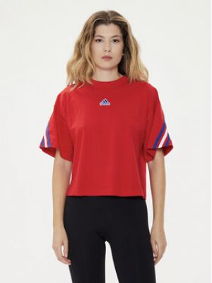 T-shirt à rayures large Adidas rouge