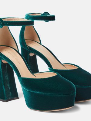 Pantofi cu toc de catifea cu platformă Gianvito Rossi verde