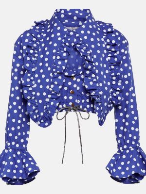 Bodkovaná bavlnená blúzka s volánmi Vivienne Westwood modrá