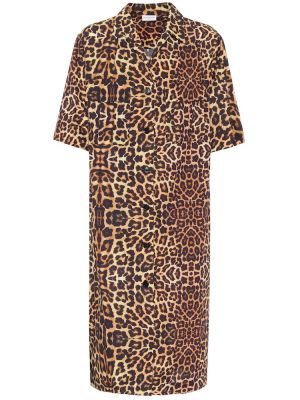 Βαμβακερή φόρεμα με σχέδιο με λεοπαρ μοτιβο Dries Van Noten καφέ
