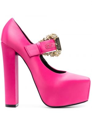 Saténové lodičky na platformě Versace Jeans Couture růžové
