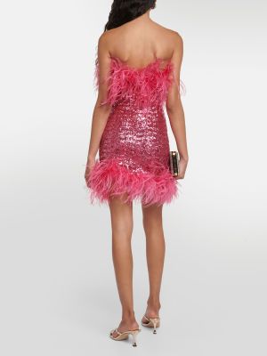 Mini vestido con lentejuelas con plumas de plumas Oséree rosa