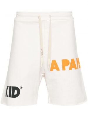 Shorts de sport en coton à imprimé A Paper Kid blanc