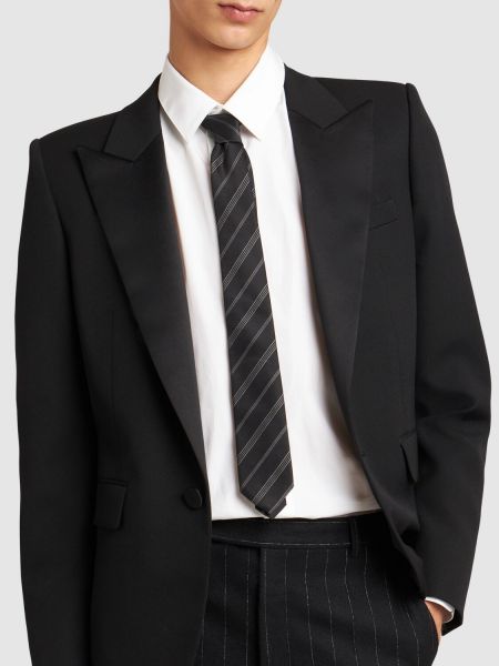 Žakárová pruhovaná hedvábná kravata Saint Laurent černá