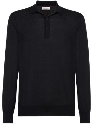 Medvilninis šilkinis polo marškinėliai Brunello Cucinelli juoda
