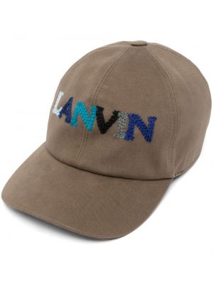 Haftowana czapka z daszkiem bawełniana Lanvin brązowa