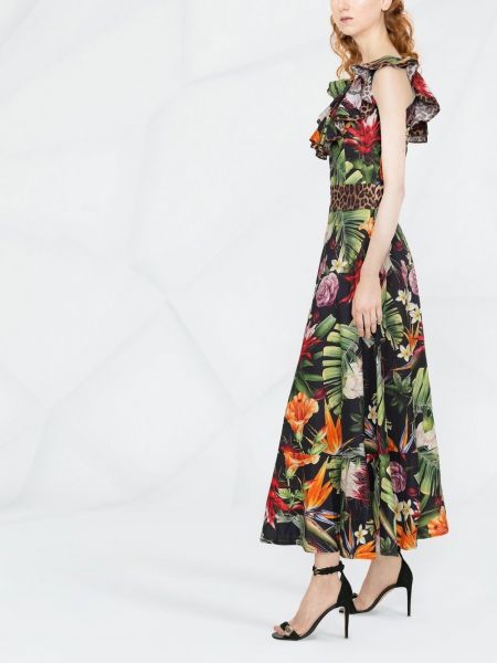 Sukienka długa w kwiatki z nadrukiem Philipp Plein czarna