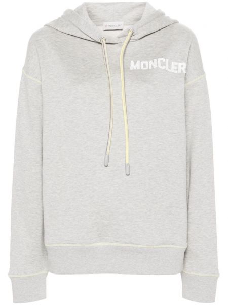 Pamučna hoodie s kapuljačom s vezom Moncler siva